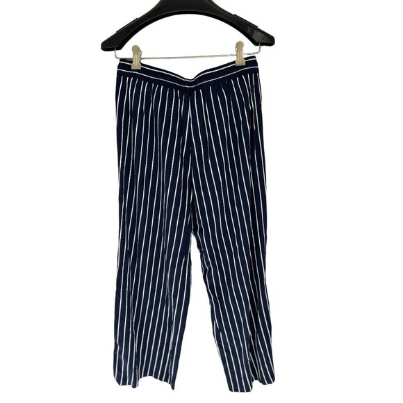J.Crew Wide Leg Pants Pull-on Blue White Stripes Pockets - Picture 1 of 7